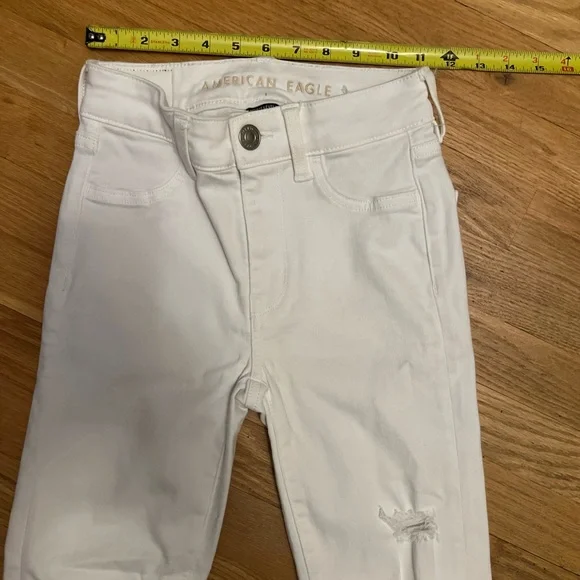 Ladies Juniors Size 00R American Eagle Outfitters White Ripped Skinny Jeans GUC - Picture 4 of 8